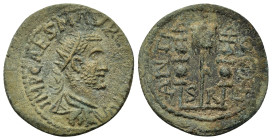 Claudius II (268-270). Pisidia, Antioch. Æ (26mm, 8.20g). Radiate, draped and cuirassed bust r. R/ Vexillum between two standards. SNG BnF 1338.