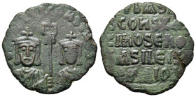 Basil I with Constantine (867-886). Æ 40 Nummi (24,1mm, 4.25g). Constantinople, AD 868-870. Crowned facing busts of Basil, wearing loros, and Constant...