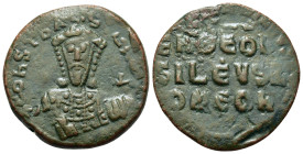 Constantine VII and Romanus I (913-959). Æ 40 Nummi (24,5mm, 7.88g). Constantinople, 945-950. Crowned facing bust of Romanus I, wearing loros, holding...