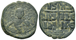 Anonymous, time of Romanus III (1028-1034). Æ 40 Nummi (28mm, 11,4g). Constantinople. Bust of Christ facing, holding Gospels. R/ Legend in three lines...