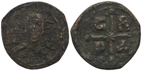 Romanus IV (1068-1071). Æ 40 Nummi (28mm, 4,8g). Constantinople. Nimbate facing bust of Christ, holding Gospels and raising hand in benediction. R/ C ...