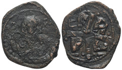 Romanus IV (1068-1071). Æ 40 Nummi (24mm, 6,5g). Constantinople. Nimbate facing bust of Christ, holding Gospels and raising hand in benediction. R/ C ...