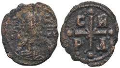 Romanus IV (1068-1071). Æ 40 Nummi (23mm, 5,4g). Constantinople. Nimbate facing bust of Christ, holding Gospels and raising hand in benediction. R/ C ...
