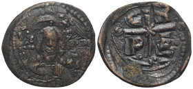 Romanus IV (1068-1071). Æ 40 Nummi (29mm, 8,5g). Constantinople. Nimbate facing bust of Christ, holding Gospels and raising hand in benediction. R/ C ...