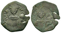 Manuel I (1143-1180). Æ Half Tetarteron (16mm, 1.60g). Uncertain mint in Greece. Nimbate and cuirassed bust of St. George facing, holding spear and sh...