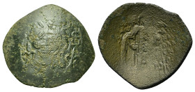 Theodore II Ducas-Lascaris (Emperor of Nicaea, 1254-1258). Æ Trachy (29,5mm, 3.6g). Magnesia. St. Tryphon standing facing; lis to l. and r. R/ Theodor...