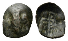John Comnenus-Ducas (Emperor of Thessalonica, 1237-1242). BI Aspron Trachy (11.5mm, 0.37g). Obv. brockage. R/ John and St. Demetrius standing facing, ...