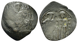 Michael VIII Palaeologus (1261-1282). Æ Trachy (23mm, 1.70g). Constantinople. St. Demetrius standing facing, holding spear and shield. R/ Michael stan...