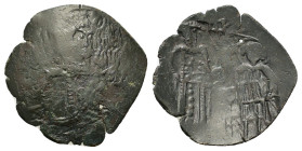 Andronicus II Palaeologus (1282-1328). Æ Trachy (25mm, 2.15g). Constantinople. The Theotokos standing facing, orans. R/ Andronicus and military saint ...