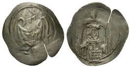 Andronicus II Palaeologus (1282-1328). Æ Trachy (25mm, 1.60g). Thessalonica. Pair of wings; star above and below. R/ Half-length figure of Andronicus ...