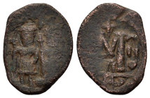 Arab-Byzantine, Umayyad Caliphate. Pseudo-Byzantine type, imitating the types of Constans II, 640-650 AD. Æ , Fals. 4,4 g. 24 mm. Uncertain mint.