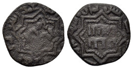Ayyubids. al-Zahir Ghazi Æ Fals (21mm, 3,8 g,) (Aleppo) mint. Two lines legend within star. R/ Two lines legend within star. Album 838.4.