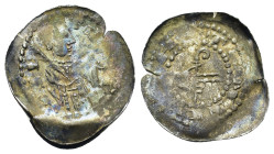 France, Metz, Etienne de Bar (1120-1163), AR denier. STE-PH-AN Saint Etienne half-body right, holding a palm and the Gospels. R/ METENSIS Hand holding...