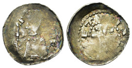 France, Metz, Thierry III de Bar (1163-1171), anonymous AR denarius. ME-[TIS] B. of the bishop to l., holding a crosier and the Gospels. R/ + METENSIS...