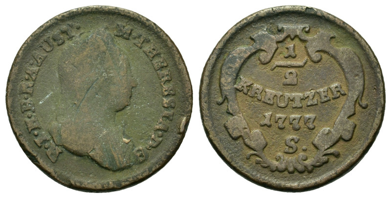 Austria. Maria Theresia (1740-1780). Æ ½ Kreuzer 1777. (22mm, 5g).