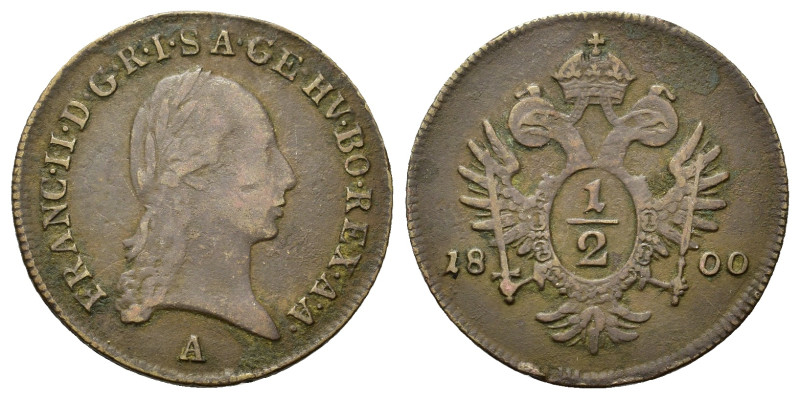 Austria. Francis II (1792-1806). Æ ½ Kreuzer 1800. (21,6mm, 2g).