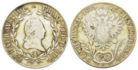 Austria. Francis II (1792-1806). AR 20 Kreuzer 1805. (27,9mm, 6,6g).