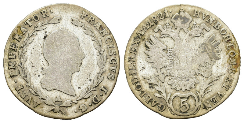 Austria. Francis I of Austria (1804-1835). AR 5 Kreuzer 1821. (21,8mm, 2g).