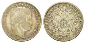 Austria. Ferdinand I (1835-1848). AR 3 Kreuzer 1835. (17,7mm, 1,6g).