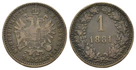 Austria. Francis Joseph I (1848-1916). Æ 1 Kreuzer 1881. (19mm, 3,3g).