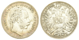 Austria. Francis Joseph I (1848-1916). AR 	20 Kreuzer 1869. (21mm, 2,6g).
