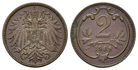 Austria. Francis Joseph I (1848-1916). Æ 	2 Heller 1909. (18,9mm, 3,9g).