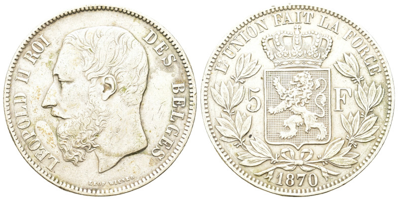 Belgium. Leopold II (1865-1909). AR 5 Francs 1870. (37,4mm, 24,8g).