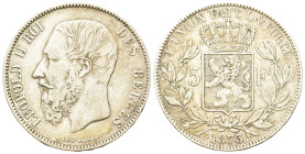 Belgium. Leopold II (1865-1909). AR 5 Francs 1873. (37,2mm, 25g).