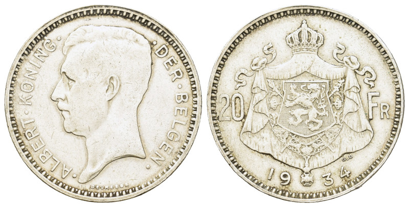 Belgium. Albert I (1909-1934). AR 20 Francs 1934. (28mm, 11g).