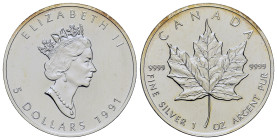 Canada. Elizabeth II (1952- 2022). AR 5 Dollars 1991. (37,9mm, 31.5g).