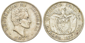 Colombia. Standard circulation coin 1916-1934. 50 Centavos 1922. (30mm, 12,4g).