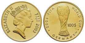Fiji. 100 Dollars and 2 Dollars 2006 FIFA Germany Deutschland Soccer Worldcup In orginal box with certificate. Gold and silver (gold 7.79g, fineness: ...
