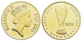 Fiji. 100 Dollars and 2 Dollars 2006 FIFA Germany Deutschland Soccer Worldcup In orginal box with certificate. Gold and silver (gold 7.79g, fineness: ...