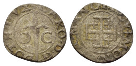 France. Charles III, Double Denier, Nancy. Sword between two C. R/. Cross of Jerusalem. Flon, n° 80 p. 643 - de Saulcy, n° 17 pl. XVIII (14,2mm, 0,8g)...