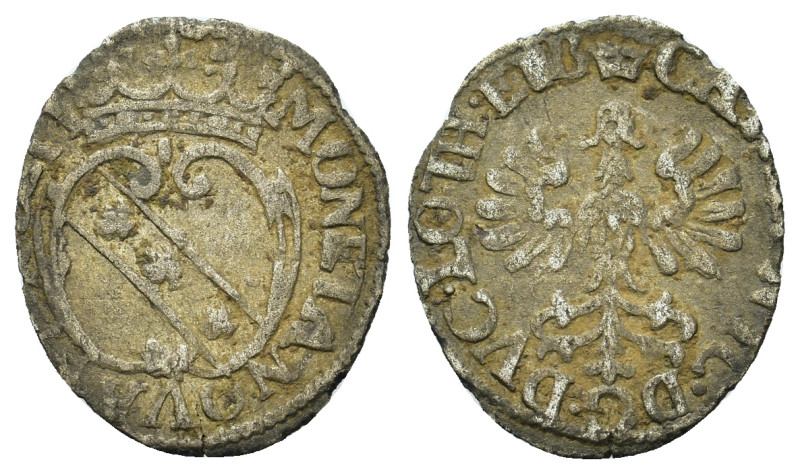 France, Lorraine. Charles III (1545-1608). BI Demi-gros (Nancy) Arms R/ Crowned ...