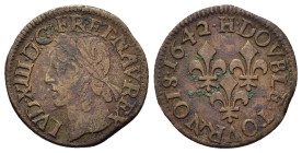 France. Louis XIII (1610-1643). Æ 	2 Deniers 1642. (19mm, 2,3g).