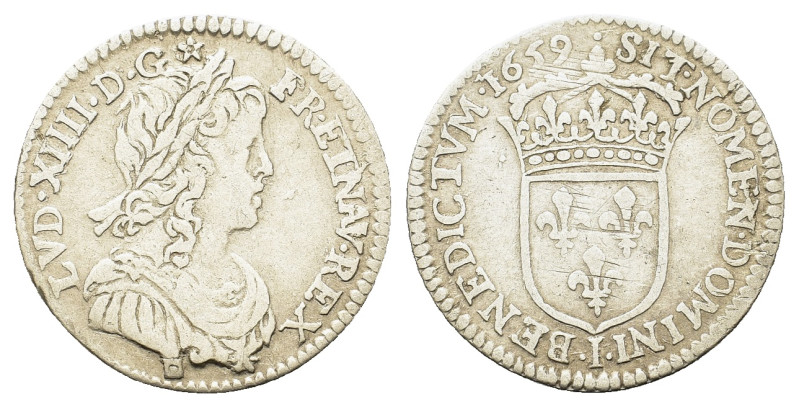 France. Louis XIV (1643-1715). AR 1/12 Écu 1659-I (20,7mm, 2.22g). Limoges. Laur...