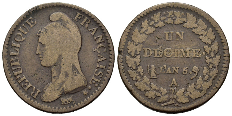 France. First Republic (1792-1804). Æ 1 Décime = 10 centimes 1795-1796. (31,8mm,...
