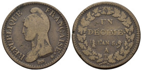 France. First Republic (1792-1804). Æ 1 Décime = 10 centimes 1795-1796. (31,8mm, 17,9g).