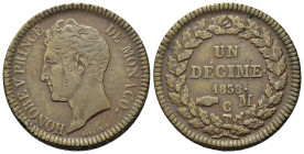 France. Honoré V (1819-1841). Æ 1 Decime 1838. (33,6mm, 19,2g).