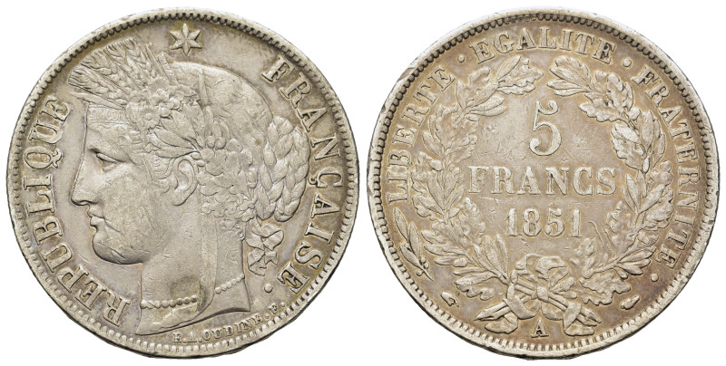 France. Second Republic (1848-1852). AR 5 Francs 1851. (37mm, 24,7g).