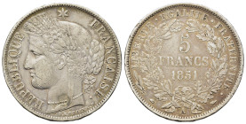 France. Second Republic (1848-1852). AR 5 Francs 1851. (37mm, 24,7g).
