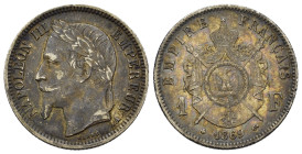 France. Napoleon III (Napoléon III) (1852-1870). AR 1 Francs 1869. (23mm, 5g).