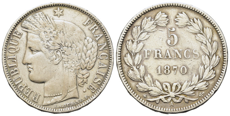 France. Third Republic (1870-1940). AR 5 Francs 1870. (37,3mm, 24,8g).