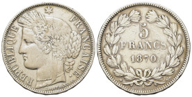 France. Third Republic (1870-1940). AR 5 Francs 1870. (37,3mm, 24,8g).