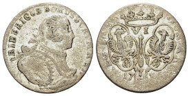 Germany. Brandenburg - Preussen. Friedrich II, 6 kreuzer 177[7]? Bust r. R/ Arms. (22,8mm, 3,2g).