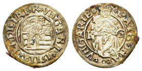 Hungary, Kingdom. Ladislaus II AR Denar. Kremnitz mint, 1515. ✿ WLADISLAI ✿ R ✿ VNGARI ✿ (date) ✿, coat-of-arms R/ PATRONA ✿ ✿ VNGARIE, the Virgin sea...