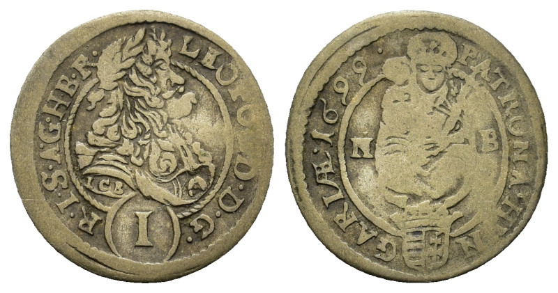 Hungary. Leopold I (1657-1705) BI 1 Kreuzer 1699 Laureate bust of Emperor r. R/ ...
