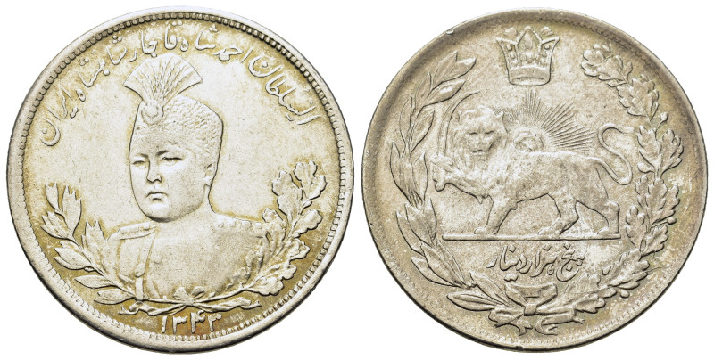 Iran, Persia Ahmad Shah (1909-1925) AR 5000 Dinar 1926 (AH 1344) KM 1058. VF (36...