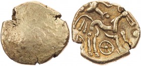 BRITANNIEN ATREBATES
 AV-Stater 55-45 v. Chr. Vs.: glatter Buckel, Rs.: stilisiertes Pferd mit dreigeteiltem Schweif n. r., umher Ornamente und Punkt...